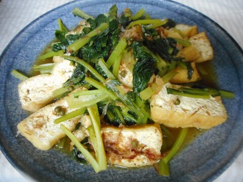 栃尾揚げと小松菜の煮浸し山椒風味